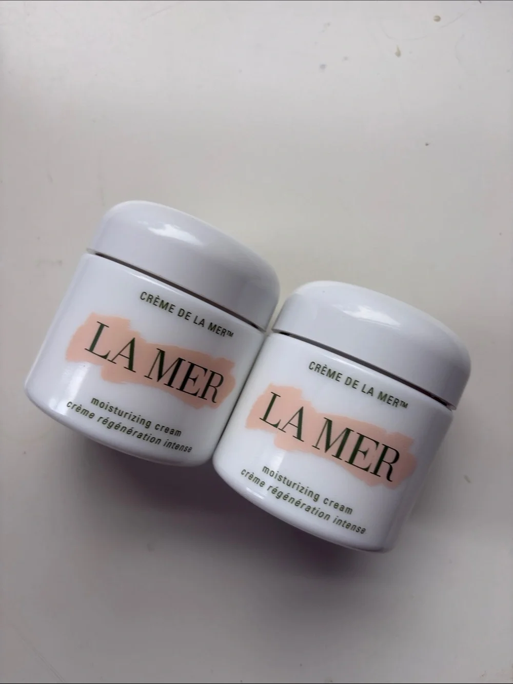 Two 3.4oz La Mer Moisturizing Cream White Jar empty